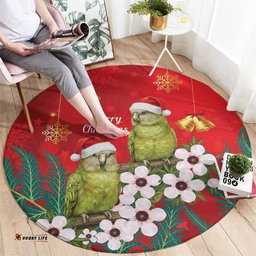 New Zealand Kakapo Christmas Round Carpet Owl Parrot Santa Sliver Fern Manuka - Red LT14