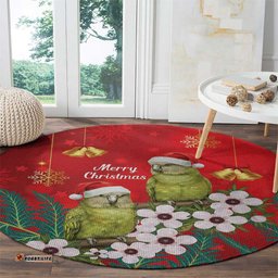 New Zealand Kakapo Christmas Round Carpet Owl Parrot Santa Sliver Fern Manuka - Red LT14