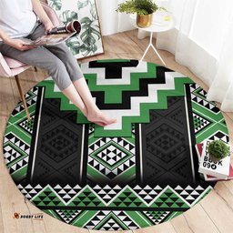 Green Taniko Pattern Aotearoa Round Carpet Niho Taniwha Mix Poutama LT14