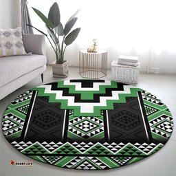 Green Taniko Pattern Aotearoa Round Carpet Niho Taniwha Mix Poutama LT14