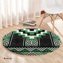 Green Taniko Pattern Aotearoa Round Carpet Niho Taniwha Mix Poutama LT14