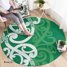 Pounamu Green Maori Round Carpet Koru Kowhaiwhai LT7