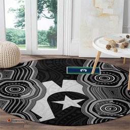 Torres Strait Islander Round Carpet Flag Feather Headdress Indigenous Dotwork Tribal Art TS04