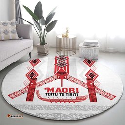 Toitu Te Tiriti Waitangi Round Carpet White Wharenui House LT9