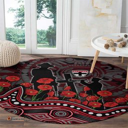 St Kilda Saints ANZAC Day Round Carpet Indigenous Dot Art with Poppy Flower Tribute TS04