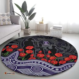 Fremantle Dockers ANZAC Day Round Carpet Indigenous Dot Art with Poppy Flower Tribute TS04