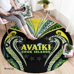 Rugby Cook Islands Avaiki Round Carpet Black Kuki Airani Tribal Maori Inspired LT9