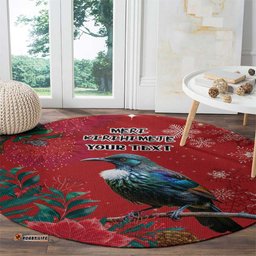 Tui Meri Kirihimete Personalised Round Carpet Pohutukawa Flowers Red Motif LT9
