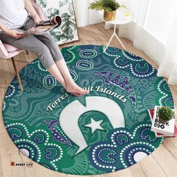 Sea Turtle Torres Strait Islands Round Carpet Pacific Indigenous Australian Oceanic Dot Art TS04