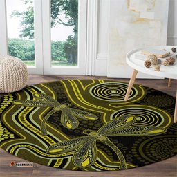 Yellow Indigenous Dragonfly Australia Round Carpet Aboriginal Art LT14