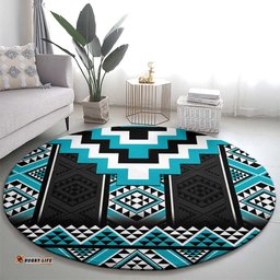 Turquoise Taniko Pattern Aotearoa Round Carpet Niho Taniwha Mix Poutama LT14