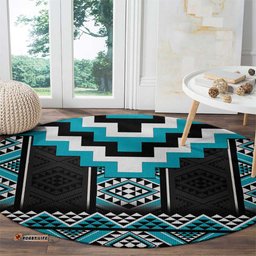 Turquoise Taniko Pattern Aotearoa Round Carpet Niho Taniwha Mix Poutama LT14