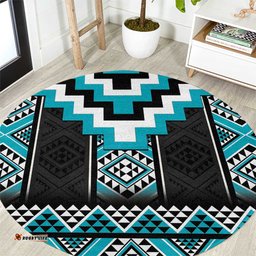 Turquoise Taniko Pattern Aotearoa Round Carpet Niho Taniwha Mix Poutama LT14