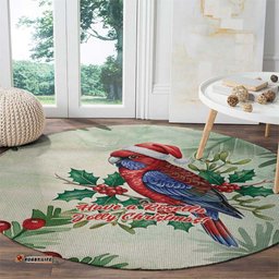 Watercolor Floral Crimson Rosella Round Carpet Its Aussie Christmas Time! LT9