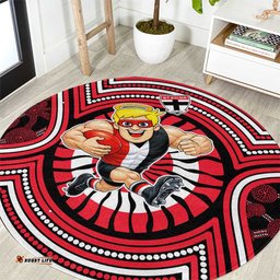 St Kilda Football Club Round Carpet Indigenous Monochrome Dot Art Mascot Style TS04
