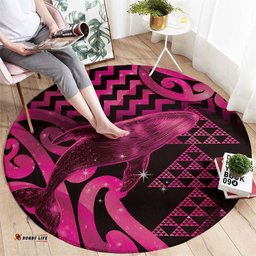 Humpback Whale Matariki New Zealand Round Carpet NZ Maori Paikea Poutama Luxury Pink LT14