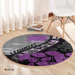 Personalised Remembering ANZAC Lest We Forget Round Carpet Vintage Film Frame Memorial Purple Poppy LT9