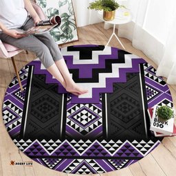 Purple Taniko Pattern Aotearoa Round Carpet Niho Taniwha Mix Poutama LT14