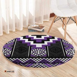Purple Taniko Pattern Aotearoa Round Carpet Niho Taniwha Mix Poutama LT14