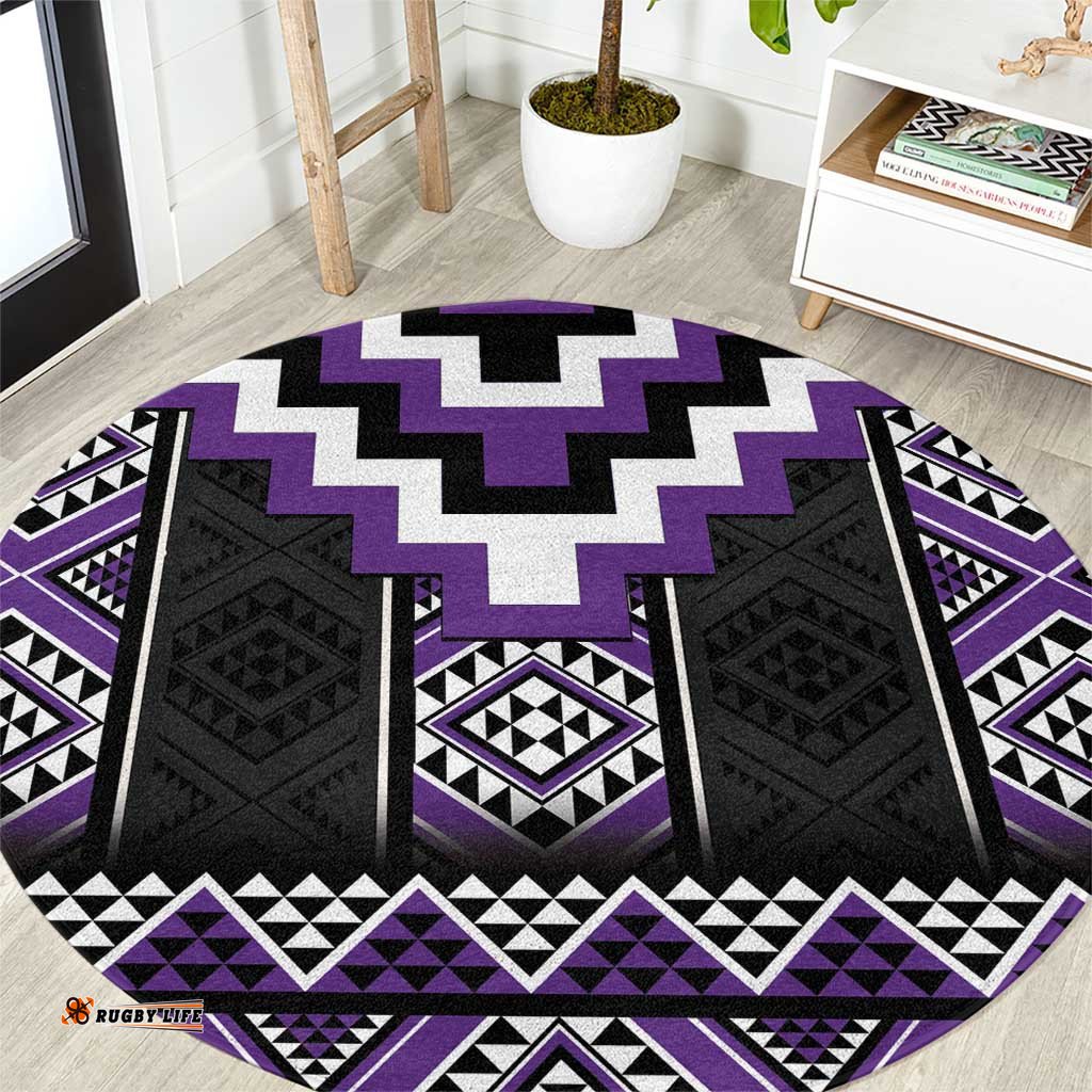 Purple Taniko Pattern Aotearoa Round Carpet Niho Taniwha Mix Poutama LT14