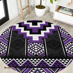 Purple Taniko Pattern Aotearoa Round Carpet Niho Taniwha Mix Poutama LT14