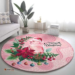 Watercolor Pink Galah Flowers Round Carpet Australia Christmas Vibes LT9