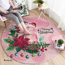 Watercolor Pink Galah Flowers Round Carpet Australia Christmas Vibes LT9