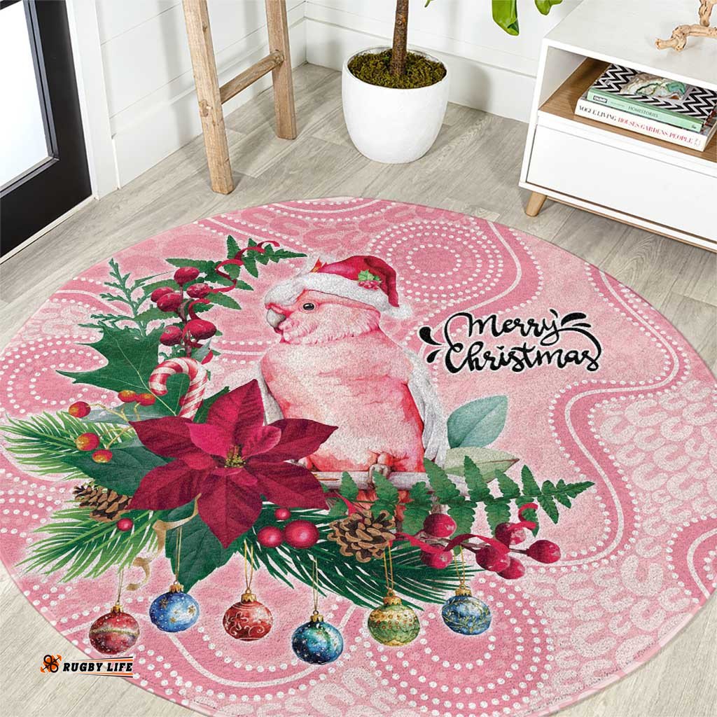 Watercolor Pink Galah Flowers Round Carpet Australia Christmas Vibes LT9
