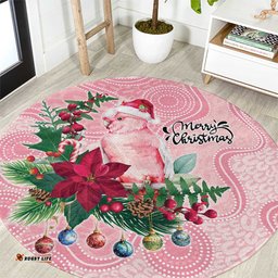 Watercolor Pink Galah Flowers Round Carpet Australia Christmas Vibes LT9