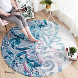 Turquoise Paua Shell Maori Round Carpet Koru Kowhaiwhai LT7