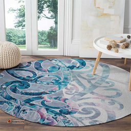 Turquoise Paua Shell Maori Round Carpet Koru Kowhaiwhai LT7