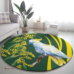 White Cockatoo and Golden Wattle Round Carpet Australian Native Bird LT9