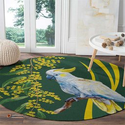 White Cockatoo and Golden Wattle Round Carpet Australian Native Bird LT9