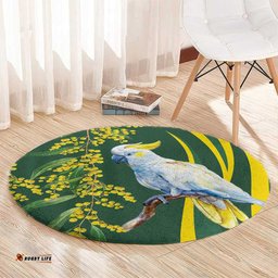 White Cockatoo and Golden Wattle Round Carpet Australian Native Bird LT9