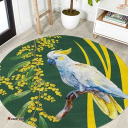 White Cockatoo and Golden Wattle Round Carpet Australian Native Bird LT9
