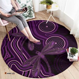 Purple Indigenous Dragonfly Australia Round Carpet Aboriginal Art LT14