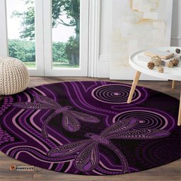 Purple Indigenous Dragonfly Australia Round Carpet Aboriginal Art LT14