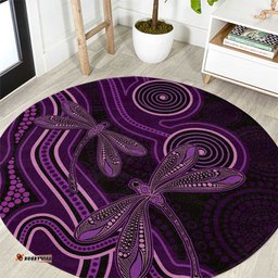 Purple Indigenous Dragonfly Australia Round Carpet Aboriginal Art LT14