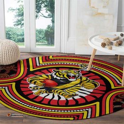 Richmond Football Club Round Carpet Indigenous Monochrome Dot Art Mascot Style TS04