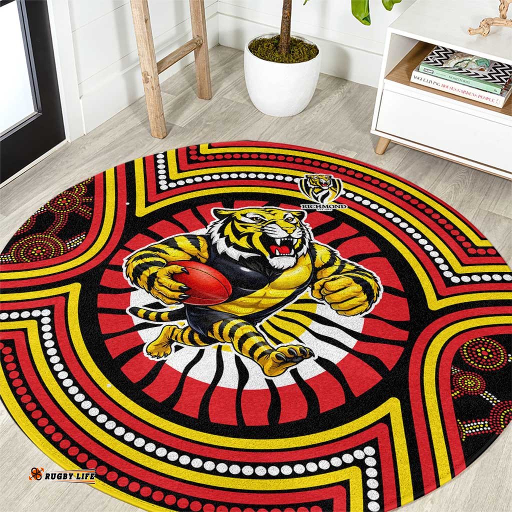 Richmond Football Club Round Carpet Indigenous Monochrome Dot Art Mascot Style TS04