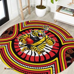 Richmond Football Club Round Carpet Indigenous Monochrome Dot Art Mascot Style TS04