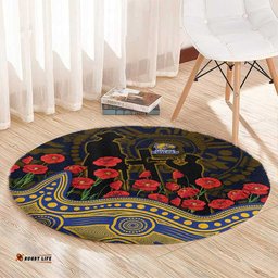 West Coast Eagles ANZAC Day Round Carpet Indigenous Dot Art with Poppy Flower Tribute TS04