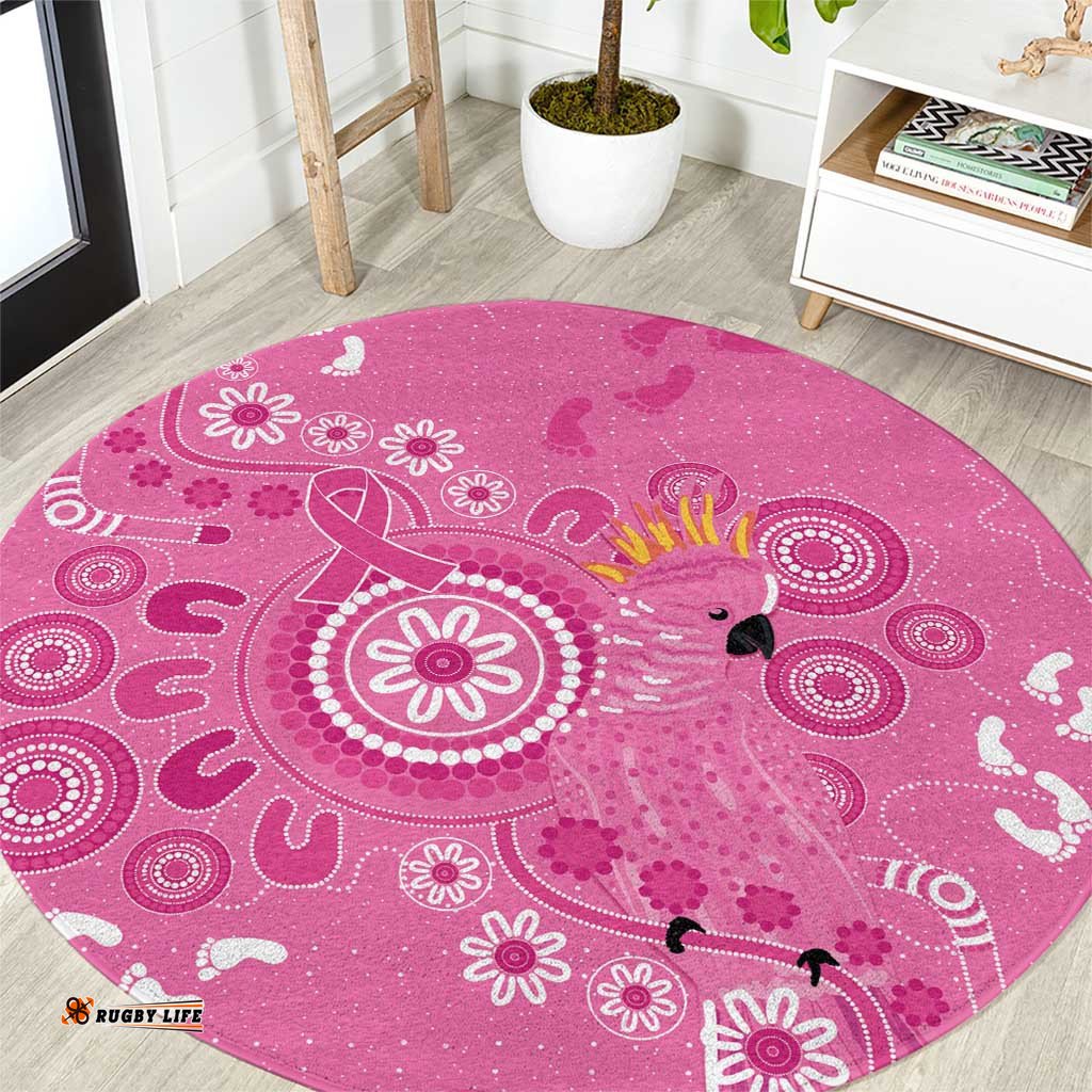 Pink Ribbon Australia Round Carpet Breast Cancer Awareness Aboriginal Cacatua leadbeateri LT14