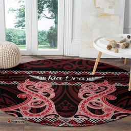 Kia Ora New Zealand Round Carpet Maori Language Week Whero Taniko Motif LT14
