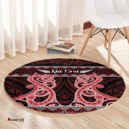 Kia Ora New Zealand Round Carpet Maori Language Week Whero Taniko Motif LT14