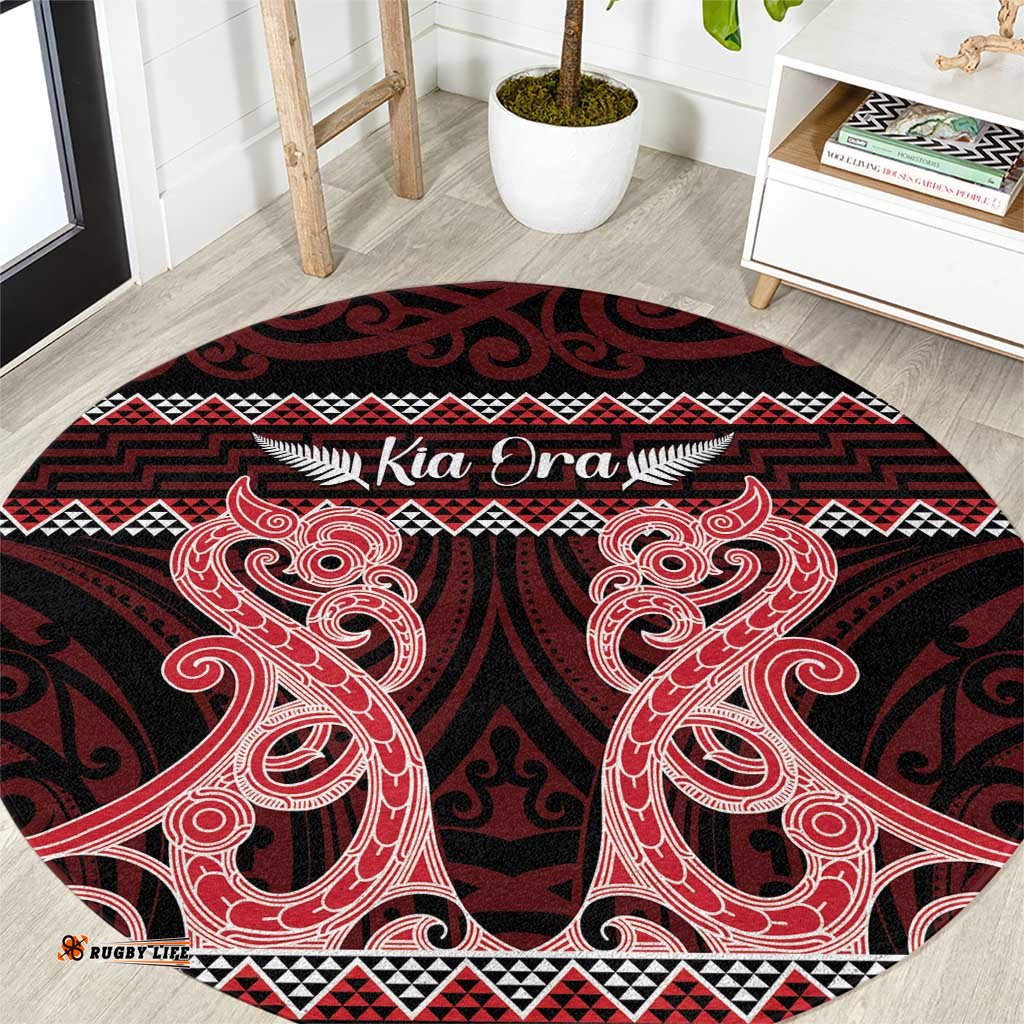 Kia Ora New Zealand Round Carpet Maori Language Week Whero Taniko Motif LT14