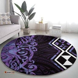 Purple Aotearoa Round Carpet Taniko Motifs With Paua Shell Kowhaiwhai LT14