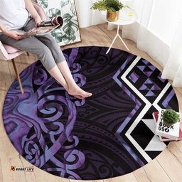 Purple Aotearoa Round Carpet Taniko Motifs With Paua Shell Kowhaiwhai LT14