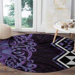 Purple Aotearoa Round Carpet Taniko Motifs With Paua Shell Kowhaiwhai LT14