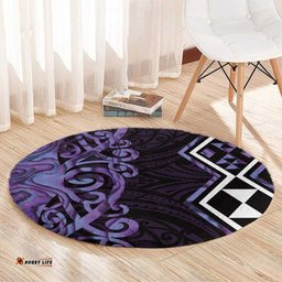 Purple Aotearoa Round Carpet Taniko Motifs With Paua Shell Kowhaiwhai LT14